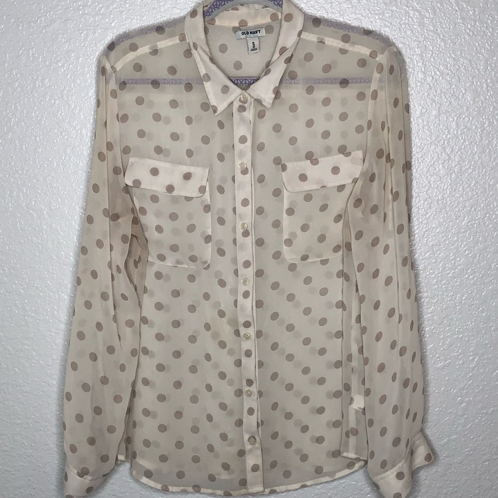 Old Navy Sheer Polka Dot blouse Ivory sz XL